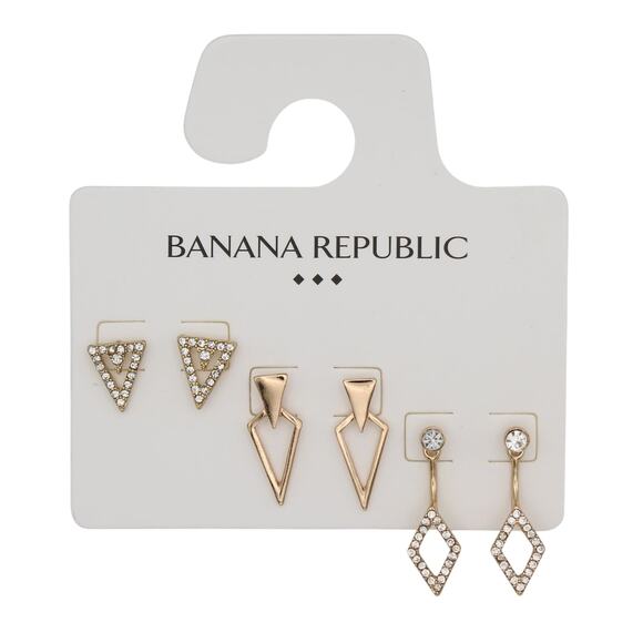 Banana Republic Post Back Gold Rhinestone Trio Earrings #BRE72 - Picture 1 of 1